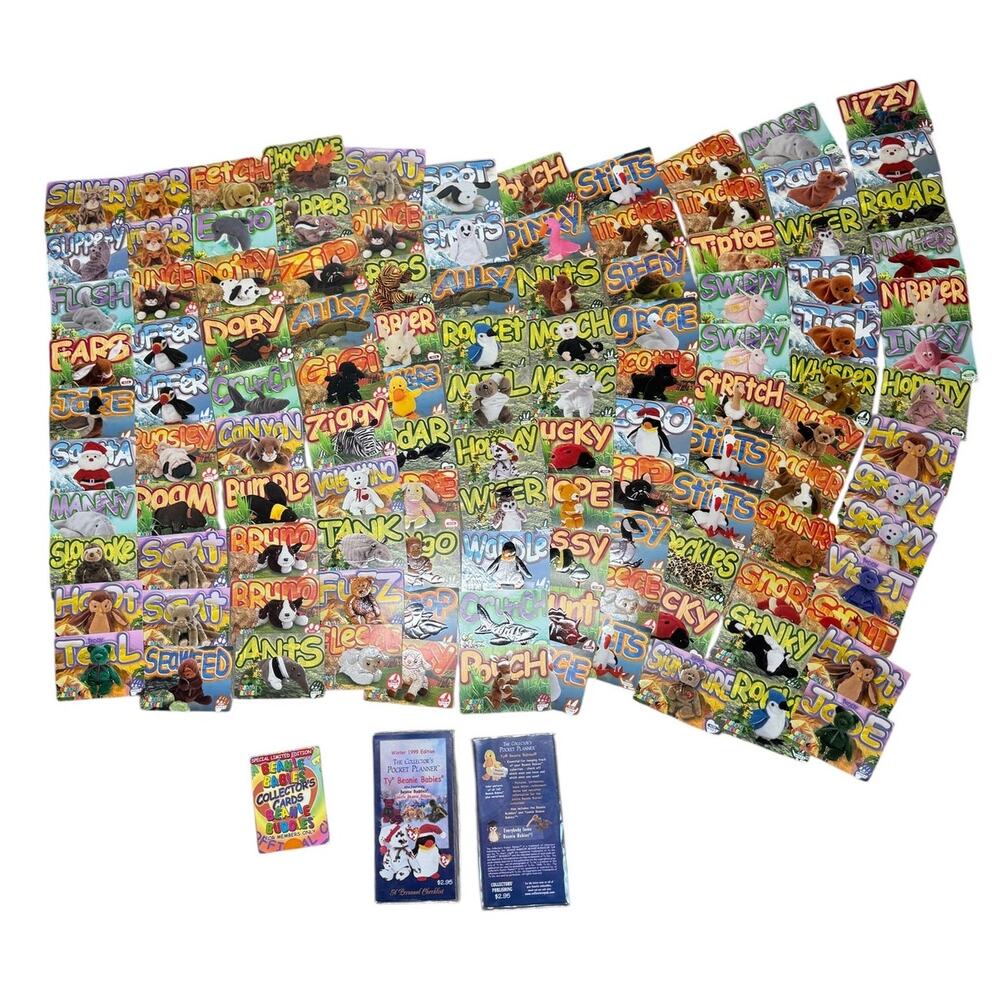 117 Beanie Babies Collector Cards Variety Lot + Pocket Planner & Checklists